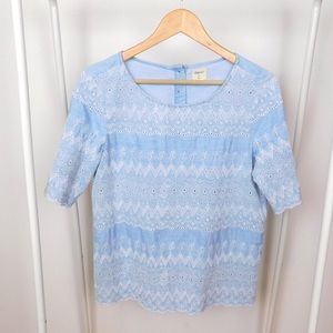 Gap Light Blue Eyelet Lace Short Sleeve Top